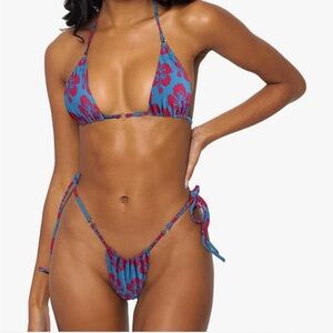 Floral Blue and Pink Bikini Set